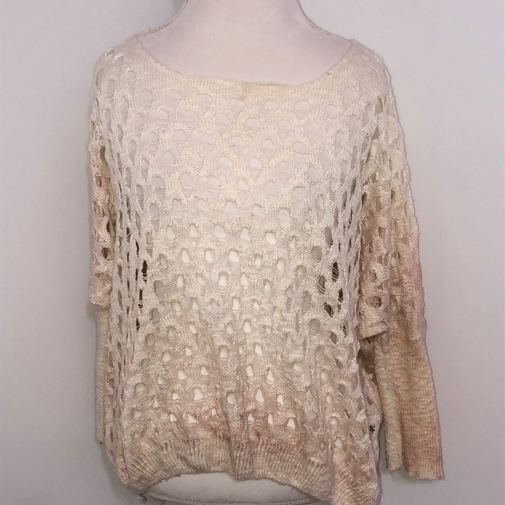 Open knit batwing spring sweater ivory peach M/L
